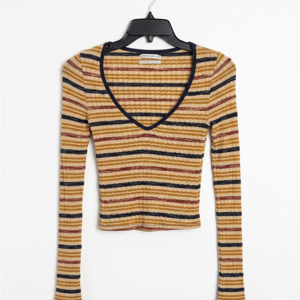 Urban Outfitters Multicolor Striped Long Sleeve Top Addison V-Neck Ribbed
